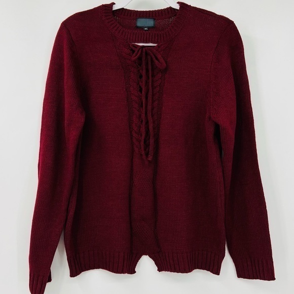 Sweaters - Burgundy Chunky Cable Knit‎ Sweater Zig Zag Detail Chest Women’s